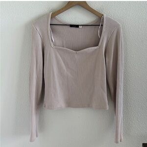 RDI Sweetheart Varigated Ribbed Long Sleeve Top Light Pink Neutral Medium
